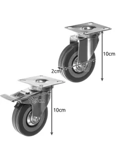 MALATEC 4 darabos forgókerék készlet 75 mm-es átmérővel, 220 kg teherbírással, fékezhető görgőkkel
