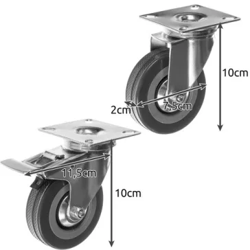 MALATEC 4 darabos forgókerék készlet 75 mm-es átmérővel, 220 kg teherbírással, fékezhető görgőkkel
