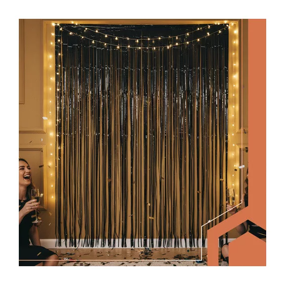 RUHHY fekete fólia függöny 100x200 cm-es méretben, fényes rojtos dekoráció Halloweenre és szilveszterre