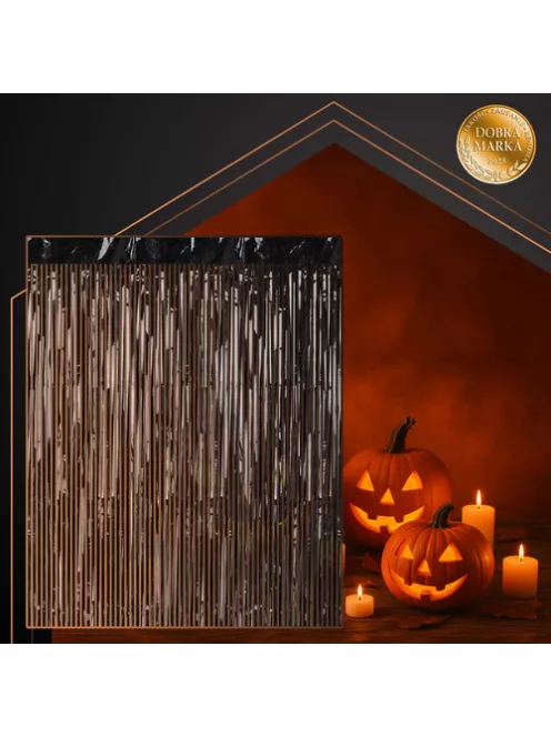RUHHY fekete fólia függöny 100x200 cm-es méretben, fényes rojtos dekoráció Halloweenre és szilveszterre