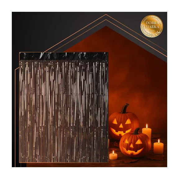 RUHHY fekete fólia függöny 100x200 cm-es méretben, fényes rojtos dekoráció Halloweenre és szilveszterre