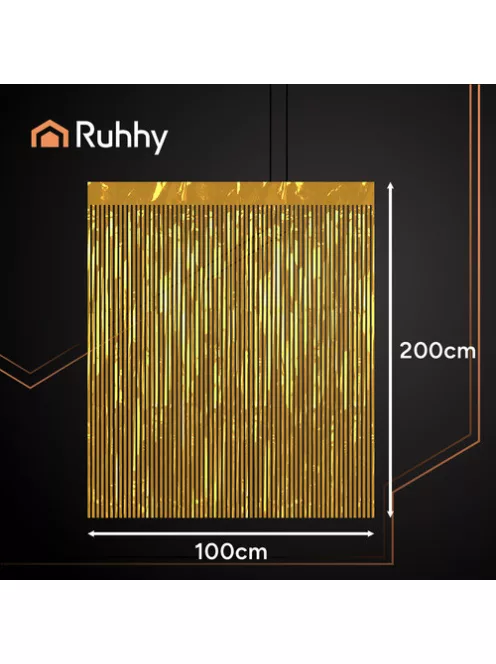 RUHHY arany fólia függöny 100x200 cm-es méretben, csillogó rojtos dekoráció fotóháttérhez