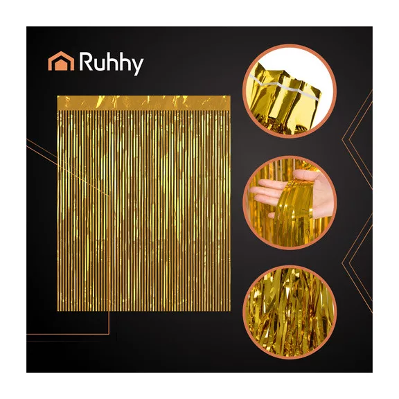 RUHHY arany fólia függöny 100x200 cm-es méretben, csillogó rojtos dekoráció fotóháttérhez