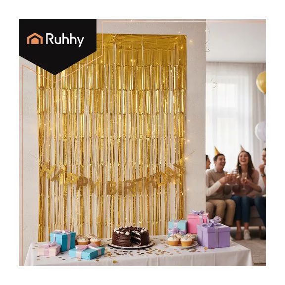 RUHHY arany fólia függöny 100x200 cm-es méretben, csillogó rojtos dekoráció fotóháttérhez