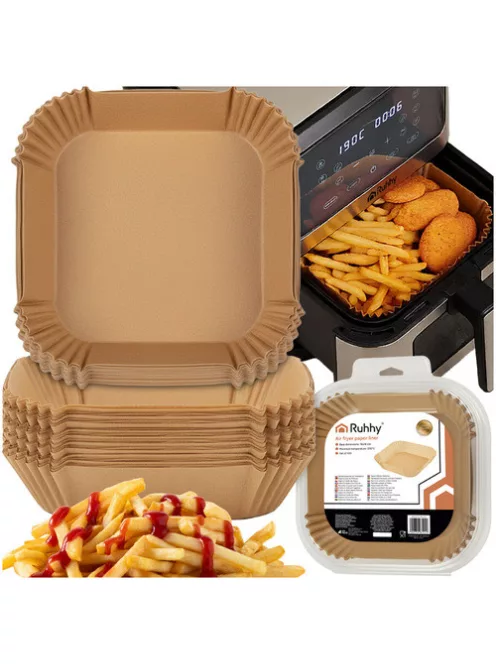 Ruhhy 100 darabos négyzet alakú szilikonos air fryer papírbetét, hőálló 230 fokig