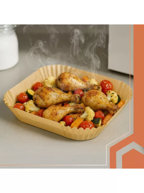 Ruhhy 100 darabos négyzet alakú szilikonos air fryer papírbetét, hőálló 230 fokig