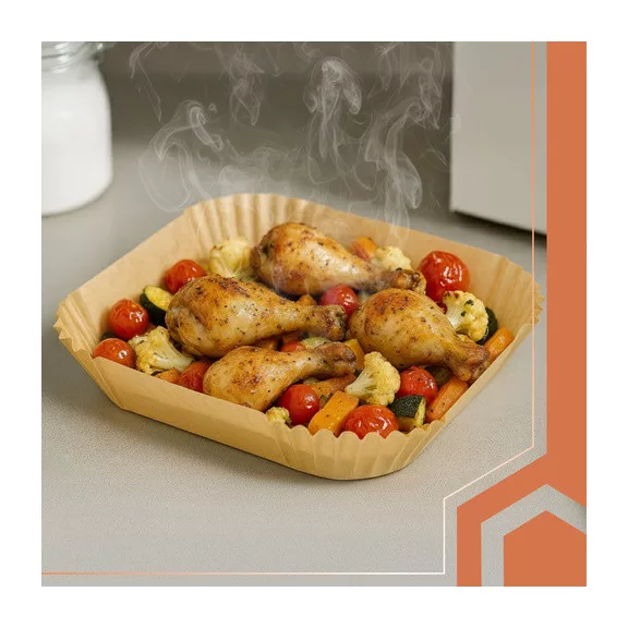 Ruhhy 100 darabos négyzet alakú szilikonos air fryer papírbetét, hőálló 230 fokig
