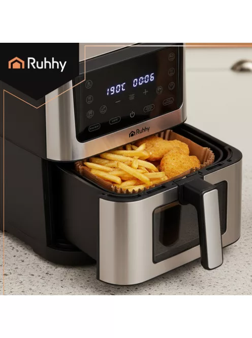 Ruhhy 100 darabos négyzet alakú szilikonos air fryer papírbetét, hőálló 230 fokig