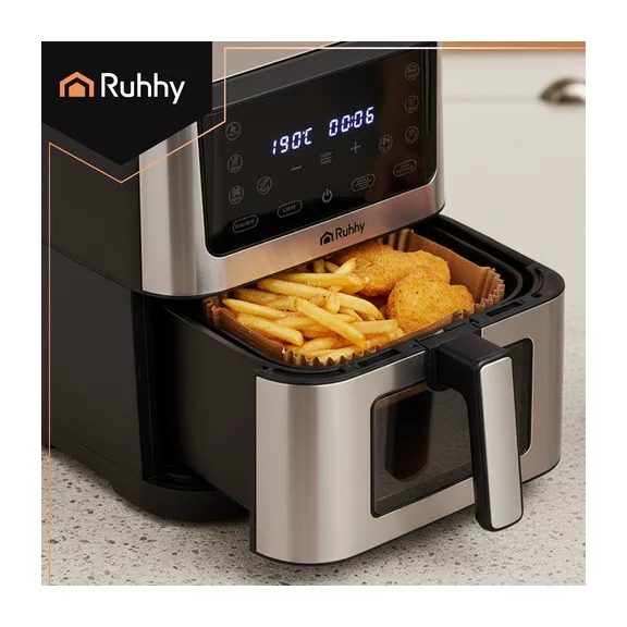 Ruhhy 100 darabos négyzet alakú szilikonos air fryer papírbetét, hőálló 230 fokig