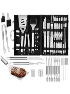 KAMINER 26 db-os rozsdamentes acél grillsütő készlet alumínium bőröndben BBQ grillezéshez