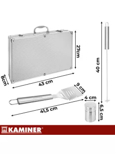 KAMINER 26 db-os rozsdamentes acél grillsütő készlet alumínium bőröndben BBQ grillezéshez