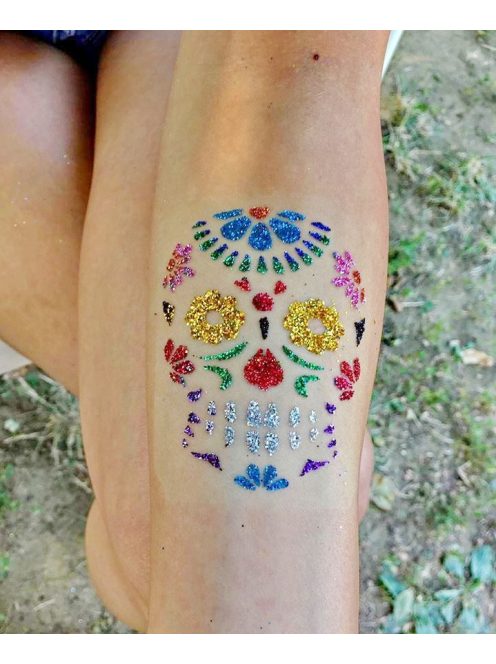Csillám tetoválás sablon -Mexikói cukor koponya 