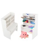 Fehér, préselt habból készült íróasztal-rendező, polcokkal és rekeszekkel írószerek és irodai kellékek tárolására