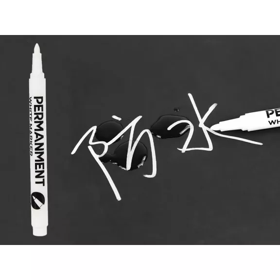 Fehér permanent festékmarker gumiabroncs felújításához, fém és üveg jelöléséhez, 1mm-es hegy
