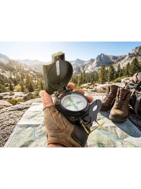 Professzionális fém iránytű zárható házzal és folyadékos tájolóval túrázáshoz