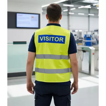 Visitor Látogató Vendég feliratú láthatósági mellény, sárga biztonsági mellény üzemlátogatáshoz, fényvisszaverő azonosító mellény
