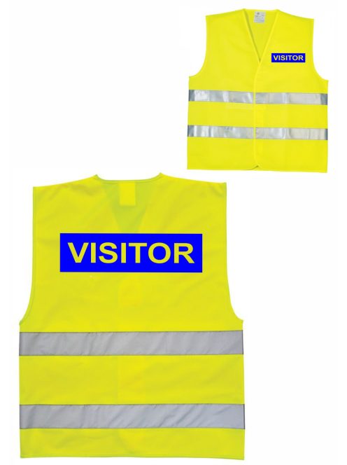 Visitor Látogató Vendég feliratú láthatósági mellény, sárga biztonsági mellény üzemlátogatáshoz, fényvisszaverő azonosító mellény