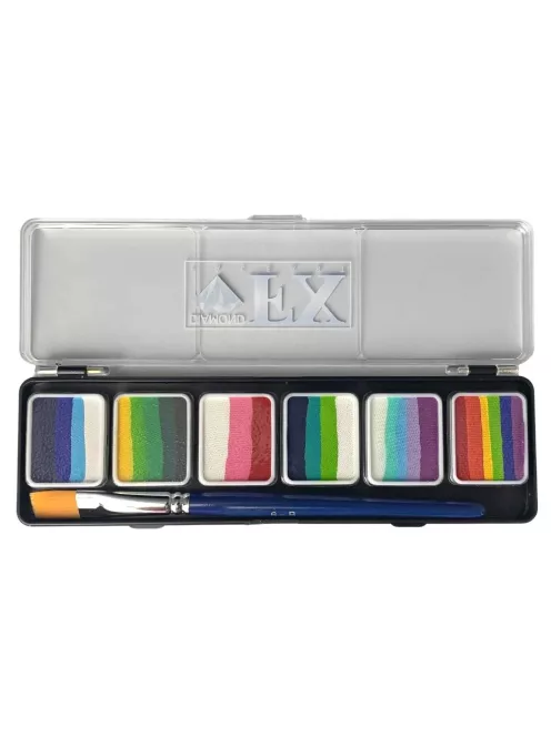 Diamond FX SHINE csíkos arcfesték paletta 6x6g, professzionális "one stroke" festék gyöngyházfényű és csillogó árnyalatokkal, bőrbarát