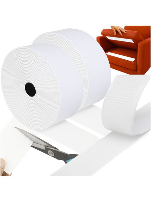 Erős öntapadós fehér tépőzár szalag, 5 méter hosszú és 5 cm széles tekercs.