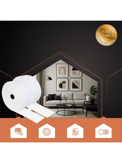 Erős öntapadós fehér tépőzár szalag, 5 méter hosszú és 5 cm széles tekercs.