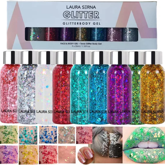 Laura Serna Chunky face and Body glitter gel - Türkiz