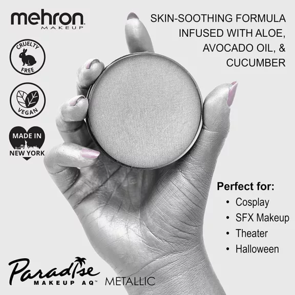 Mehron Paradise Makeup AQ Metallic Silver (40 g) – Fémes ezüst arcfesték, testfesték