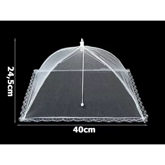 XL méretű 40x24,5 cm-es ételtakaró szúnyogháló rovarok ellen fehér színben