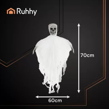 Fehér Akasztós Csontváz Dekoráció 70 cm - Halloween Kísértet Szellem Dísz