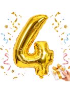 4-es szám arany fólia lufi 66 cm születésnapi dekoráció
