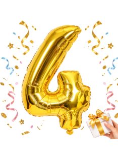 4-es szám arany fólia lufi 66 cm születésnapi dekoráció
