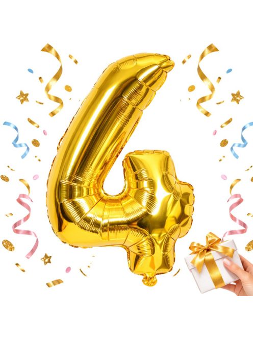 4-es szám arany fólia lufi 66 cm születésnapi dekoráció
