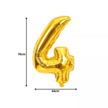 4-es szám arany fólia lufi 66 cm születésnapi dekoráció