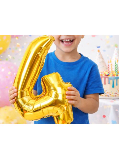 4-es szám arany fólia lufi 66 cm születésnapi dekoráció