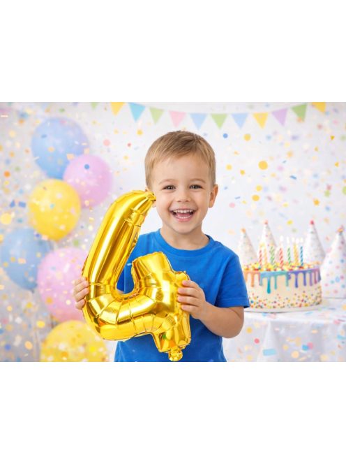 4-es szám arany fólia lufi 66 cm születésnapi dekoráció