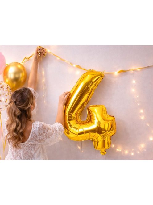 4-es szám arany fólia lufi 66 cm születésnapi dekoráció