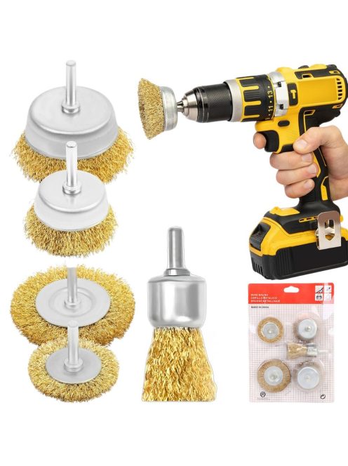 Réz drótkefe készlet fúróhoz, csavarozóhoz 5db-os