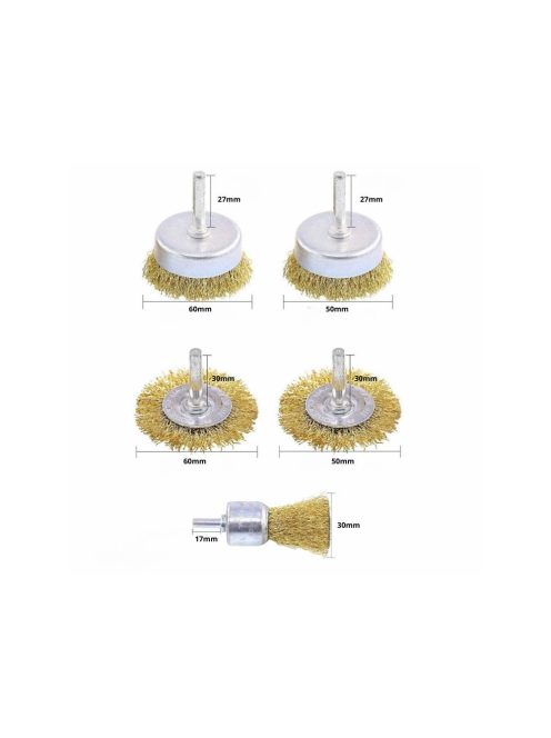 Réz drótkefe készlet fúróhoz, csavarozóhoz 5db-os