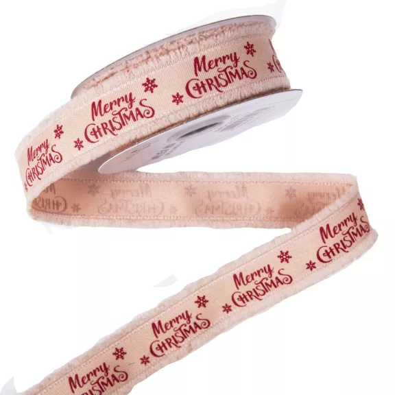 Merry Christmas bolyhos szélű szalag - 23 mm széles, több színben