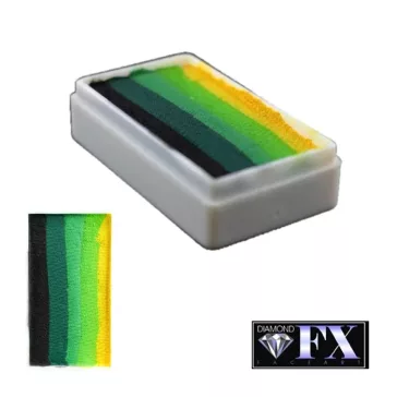 Diamond FX Green Carpet csíkos arcfesték 28g, professzionális "one stroke" festék, zöld fekete sárga színek, sárkány és dzsungel festés, bőrbarát, vízbázisú