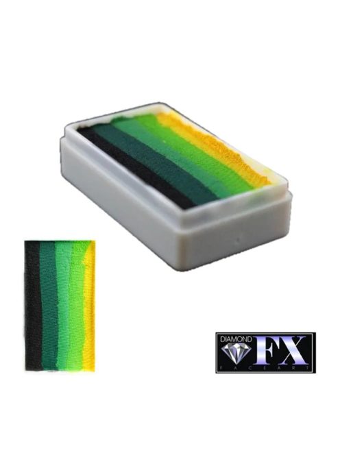 Diamond FX Green Carpet csíkos arcfesték 28g, professzionális "one stroke" festék, zöld fekete sárga színek, sárkány és dzsungel festés, bőrbarát, vízbázisú