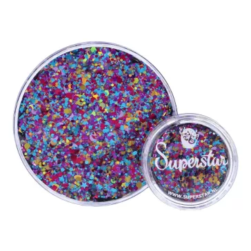 Karnevál hatású Superstar chunky glitter krém lila arany és világoskék csillogással