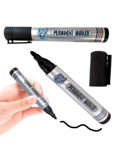 Fekete permanent marker, vízálló tinta, kerek hegy, alkalmas fémre, üvegre, műanyagra