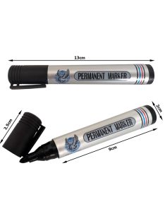 Fekete permanent marker, vízálló tinta, kerek hegy, alkalmas fémre, üvegre, műanyagra