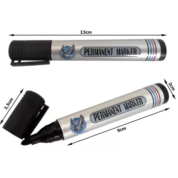 Fekete permanent marker, vízálló tinta, kerek hegy, alkalmas fémre, üvegre, műanyagra