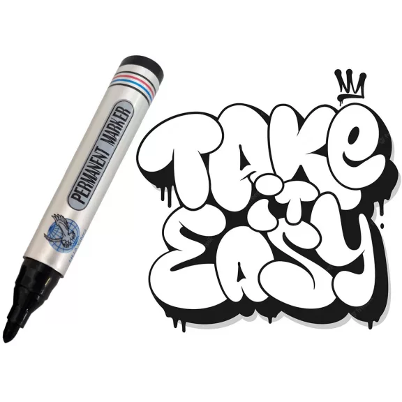 Fekete permanent marker, vízálló tinta, kerek hegy, alkalmas fémre, üvegre, műanyagra