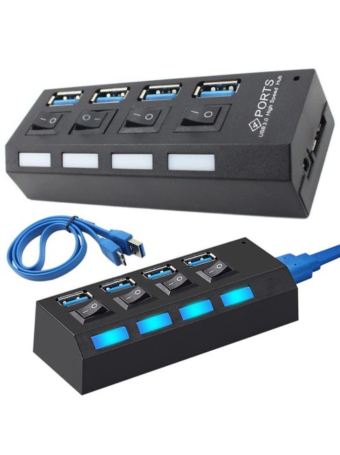 USB 3.0 hub 4 portos kapcsolóval és LED jelzéssel