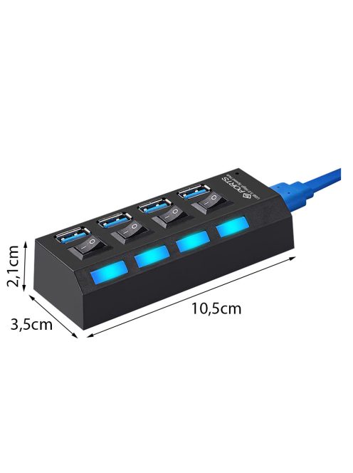 USB 3.0 hub 4 portos kapcsolóval és LED jelzéssel