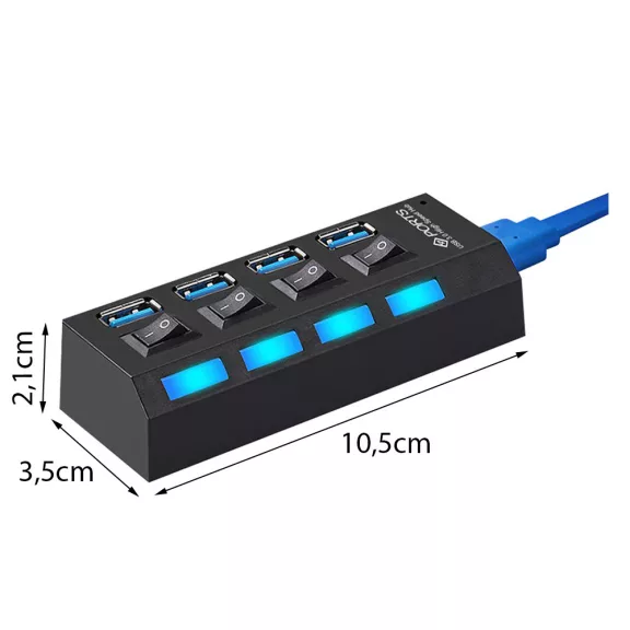 USB 3.0 hub 4 portos kapcsolóval és LED jelzéssel