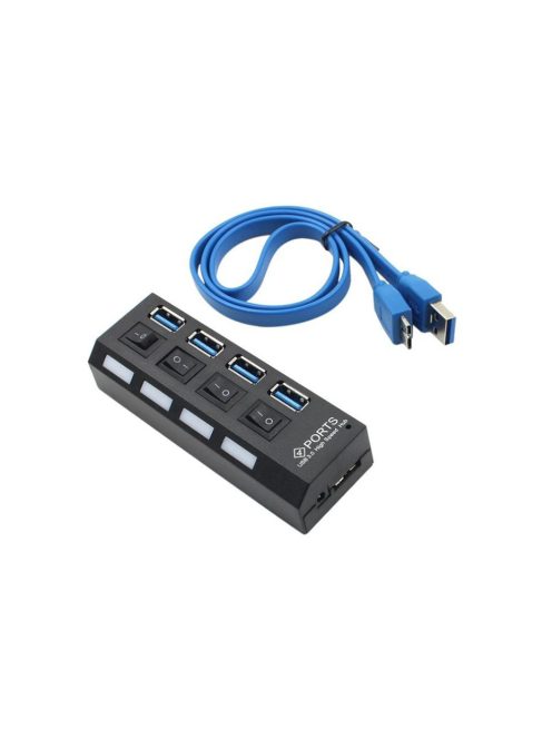 USB 3.0 hub 4 portos kapcsolóval és LED jelzéssel