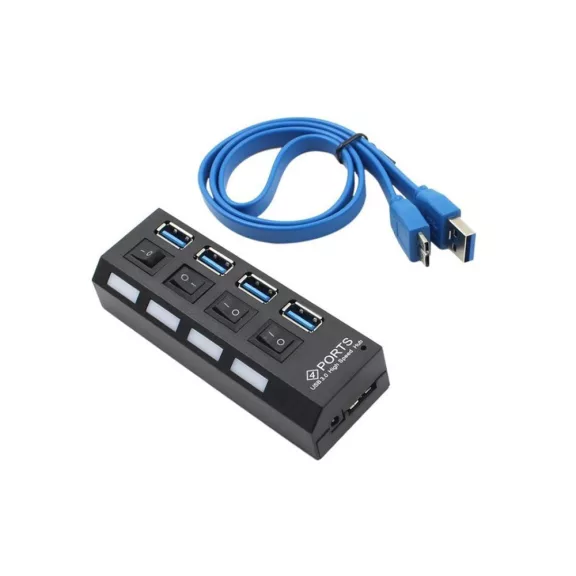 USB 3.0 hub 4 portos kapcsolóval és LED jelzéssel